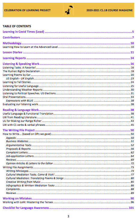 Table of contents 1